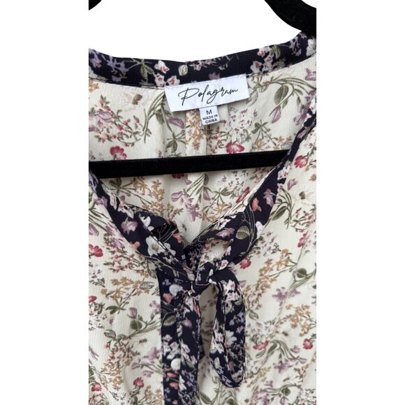 Floral Patchwork Short-Sleeve Midi Dress With Tie Neck Detail By Polagram - Picture 2 of 8